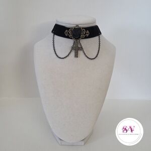 Black Choker Necklace with Cross Pendant